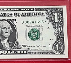 1999 STAR NOTE $1 DOLLAR BILL ( CLEVELAND D ) SCARCE - UNCIRCULATED - Picture 1 of 3