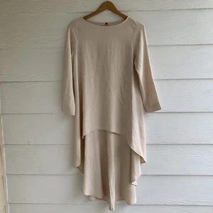 Blusa túnica IC by Connie K beige alta baja pequeña S manga larga Lagenlook clásica - Imagen 1 de 10