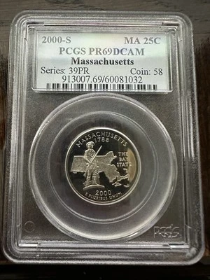 2000-S Clad Silver Proof Massachusetts Statehood Quarter PCGS PR69 DCAM - Image 1 of 4