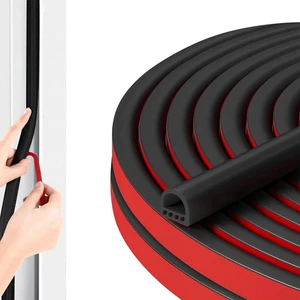 20Ft Weather Stripping Door Seal, Self Adhesive D-Shaped Weather Stripping, Blac - Picture 1 of 3