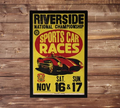 ¡Póster enmarcado Riverside CA Auto Racing de 1960! Ferrari Sports Car Race 11X17 Art Foto 1 de 4