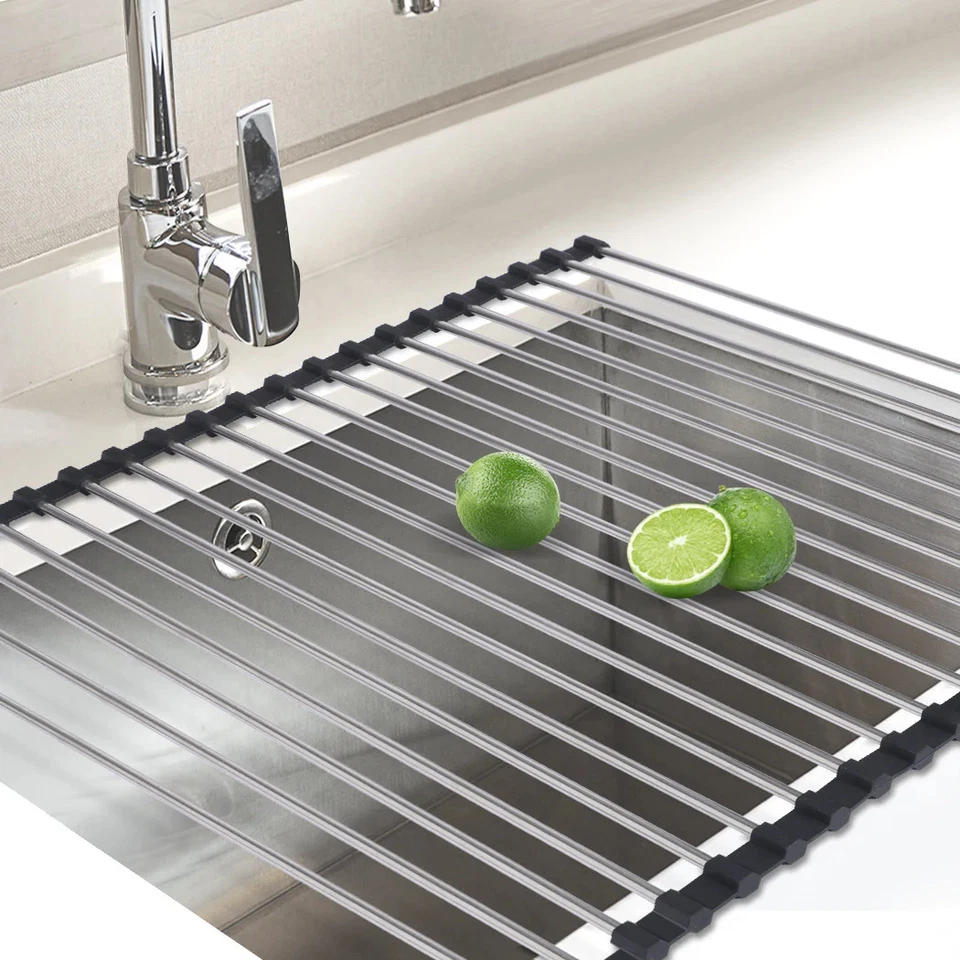 Toque Stainless Steel Dish Drying Rack Over Sink Kitchen Foldable Rollup Mat