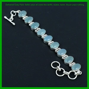 Black Friday Deal 925 Silber Oval Natur Aquamarin Schwestern Geschenk Kette Armband - Bild 1 von 6