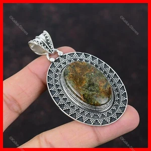 Spessartine Garnet In Limestone Gemstone Vintage Handcrafted Pendant 925 Silver - Picture 1 of 6