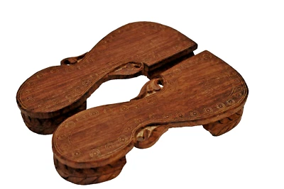 Antique Rosewood Khadau Slippers An Ancient Footwear Chappal Paduka Sandals "2 - Image 1 of 4