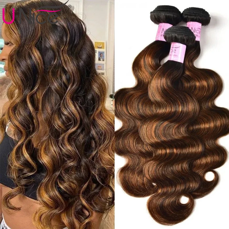 UNICE Brasileño Ombre Marrón Cuerpo Onda Tejidos Paquetes Extensiones de Cabello Humano Foto 1 de 4