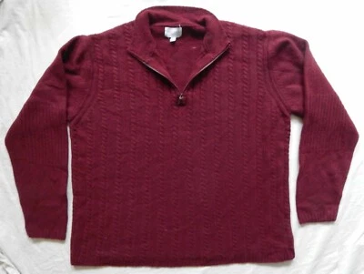 Suéter de cuello alto tejido con cable rojo granate de lana de cordero media cremallera - Pullover 2XL para hombre Foto 1 de 4