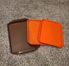 VINTAGE LE BEAU PRODUCTS BARABOO, WI. ORANGE BROWN CAFETERIA TRAYS SET