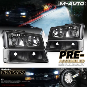Faro transparente derecho+derecho+embalaje+bombilla LED de 6000K para Chevy Silverado 2003-2007 negro - Imagen 1 de 11