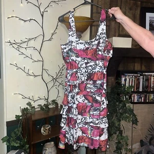 Vestido sin mangas TANGO MANGO XL elástico floral con volantes en capas talla mediana borgoña - Imagen 1 de 6