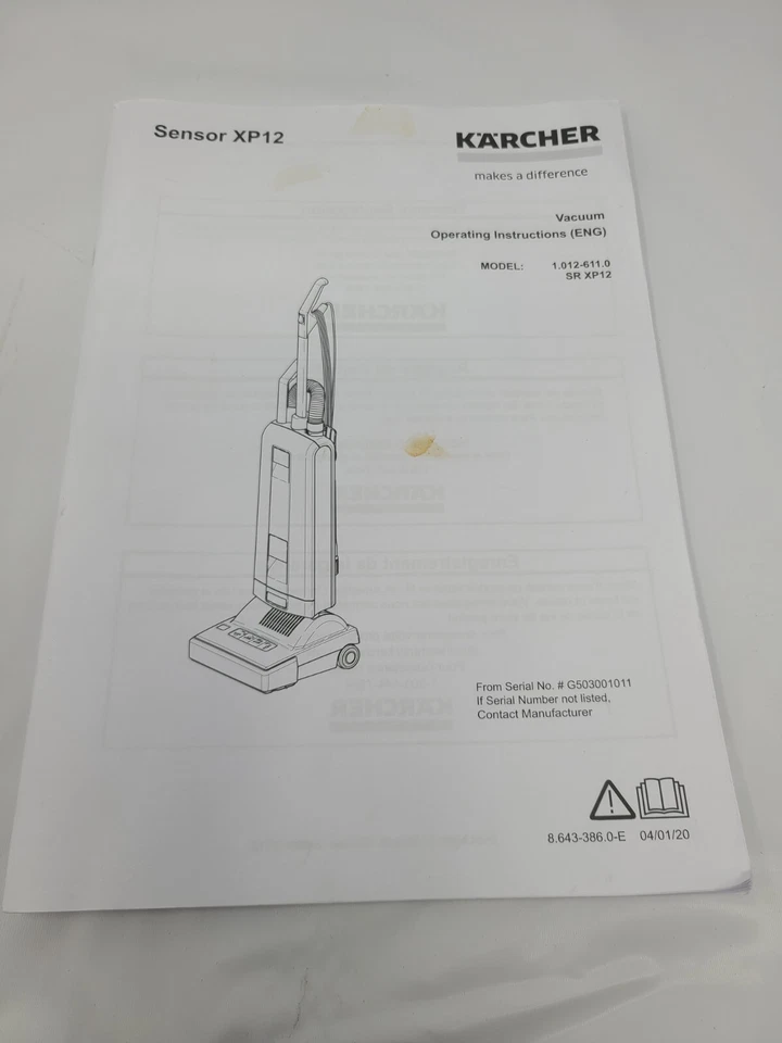 Karcher Sensor XP12 Commercial Vacuum Manual Model 1.012-611.0 SR XP12 - Image 1 of 3