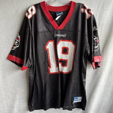 ADIDAS Tampa Bay Buccaneers Jersey LARGE BLACK 19 Keyshawn Johnson Y2K Football Cover