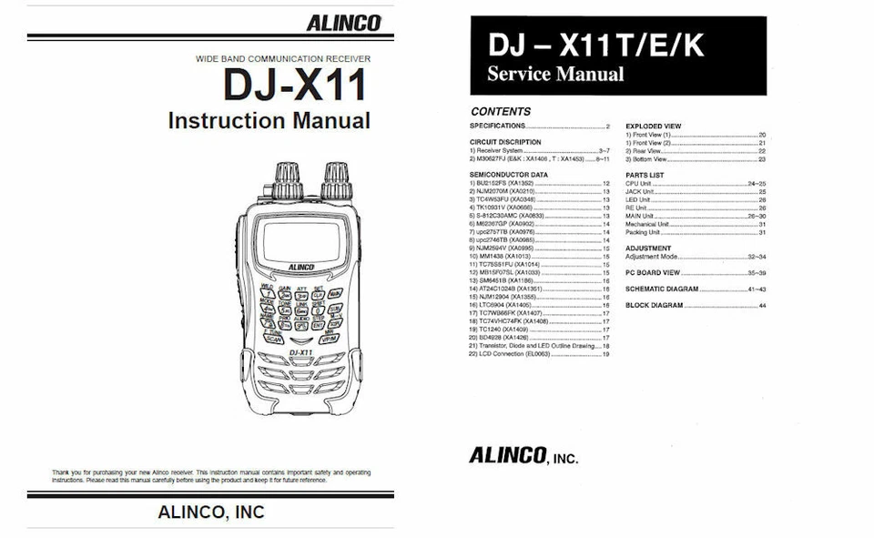 MANUAL DE INSTRUCCIONES ALINCO DJ-X11 + MANUAL DE SERVICIO DJ-X11T/E/K - PAPEL 32LB Foto 1 de 1