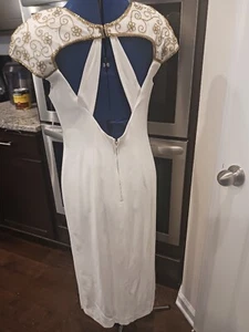 Vintage Off White and gold Beaded Sequin Vintage Backless Nightway Dress 8 - Picture 1 of 16