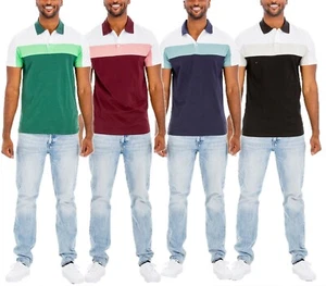 Polo de algodón de manga corta a rayas de dos tonos para hombre - Imagen 1 de 17