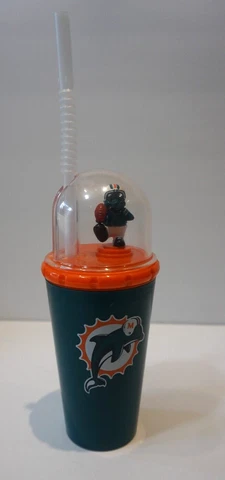 Sc Sports Miami Dolphins Team Color Football Mascot Cup Animated Straw Lot of 2 Cover
