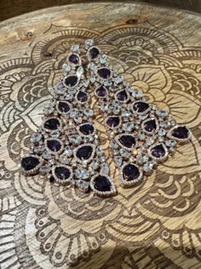 Pretty 75.92TCW Simulated Amethyst & Sapphire Cluster Wedding Earrings For Woman - Picture 1 of 7