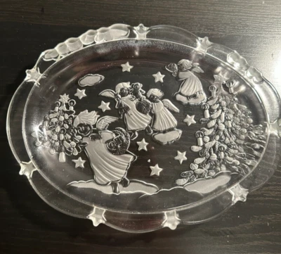 Plato de servir Mikasa cristal plato ángeles árboles de Navidad 9" bandeja navideña  Foto 1 de 4