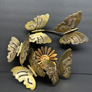 Vintage Brass Copper Metal Wall Hanging Home Decor Flowers Butterflies MCM - Picture 1 of 12