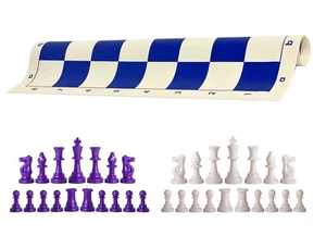 Piezas de ajedrez púrpura y blanco de 20" tablero de vinilo real - juego de ajedrez de triple peso - Imagen 1 de 4
