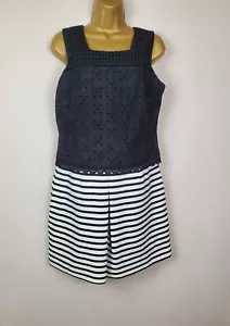 Karen Millen Size Uk 12 US 8 Lace Bodice A-Line Dress Black & White Stripe Skirt - Picture 1 of 7