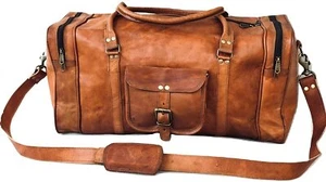 20" Vintage Leather Square Zip Overnight Carry On Sports Travel Duffel Bags1 - Picture 1 of 12