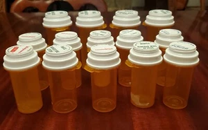 Lot of 14 Orange Prescription RX Pill Plastic Bottles Crafts Hobbies Mixed Sizes - Picture 1 of 7