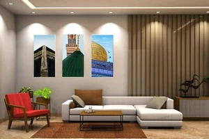 Set of 3 Sacred Holy Mosques Front View Stretch Canvas Acrylic Art Wall Painting - Picture 1 of 7