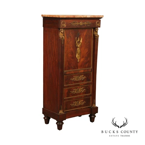 French Empire Style Gilt Bronze Mounted Mahogany Secretaire a Abattant Cover
