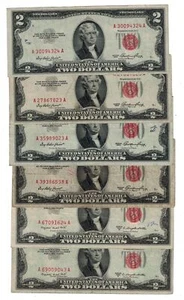 1953, 1953 B $ 2 TWO DOLLARS RED SEAL/PRICE FOR ONE SINGLE NOTE - Picture 1 of 8