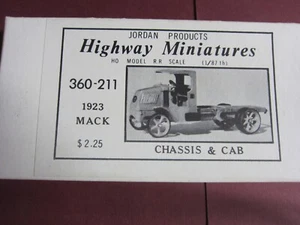Jordan Highway Miniatures 1923 Mack Chasis y Cabina HO Kit #360-211 Como Nuevo En Caja - Imagen 1 de 2