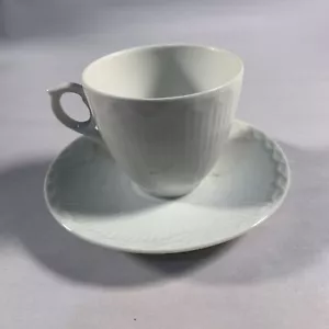 WHITE HALF LACE FLUTED Royal Copenhagen Tea Cup & Saucer Denmark - Picture 1 of 6