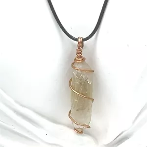 Rutilated Quartz Crystal Pendant on 18 Inch Waxed Cord Necklace - Picture 1 of 7