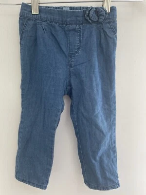 Pantalones de cambray elásticos forrados a lunares blancos pequeños azules 18-24 M para bebés niñas Foto 1 de 4