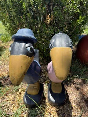 复古 Don Featherstone 20 英寸吹模 Heckle & Jeckle Magpie Crow Bird 万圣节 — 第 1/4 张图片