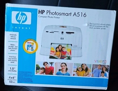 HP Photosmart A516 Compact Color Photo Printer Travel Size 4x6 Portable NIB - Image 1 of 4
