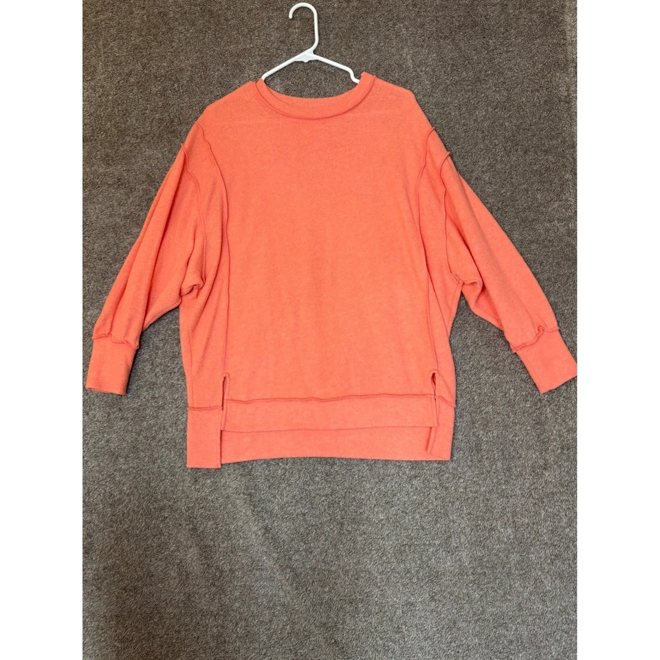 ZENANA коралл оранжевый ребристый ворота с длинным рукавом повседневный толстовка Топ S M - Изображение 1 из 4