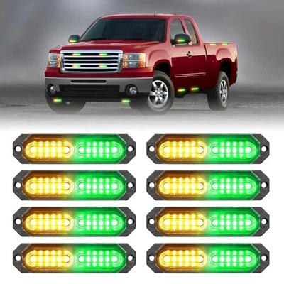  1200T Emergency Strobe Grille Lights: 8pcs 12 LED Sync Feature Amber/Green - Image 1 of 4