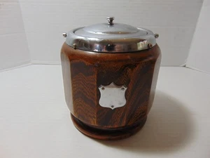 VINTAGE WOODEN BISCUIT BARREL WITH CERAMIC INNER - VERY OLD & RARE - Picture 1 of 11