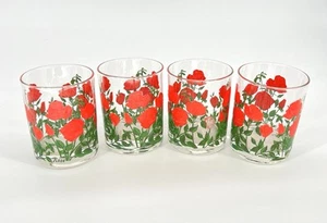 Set 4 bicchieri corti vintage in vetro cera rose rosse Lowball 3" dipinti a mano - Foto 1 di 6