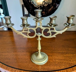 Vintage Heavy Brass Victorian 5 Candle Candelabra 12" x 13" - Picture 1 of 6