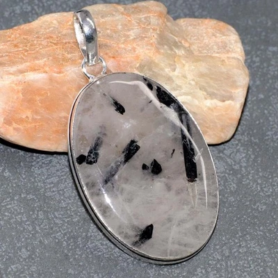 Natural Black Rutile 925 Silver Plated Pendant 2.3" Gifts Jewelry GW - Image 1 of 3