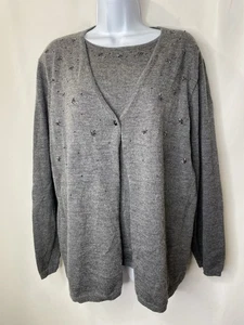 Croft & Barrow Womens Wool Sweater Size 2X Sparkly Beaded Snowflakes Holidays - Picture 1 of 12