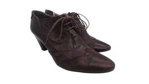 Fosco Brown Leather Lace Up Booties 2.5" Heel Sz 40/8.5 Made In Spaim - Picture 1 of 12
