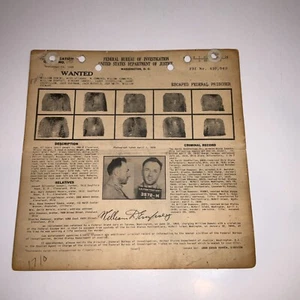 RARE 1940 FBI WANTED POSTER WILLIAM DEMSKI ESCAPED FEDERAL PRISONER! - Picture 1 of 13