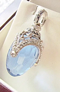¡VENTA! HERMOSO COLGANTE RUSO PLATA ESTERLINA SÓLIDA 925 ESMALTADO AZUL TOPACIO - Imagen 1 de 4