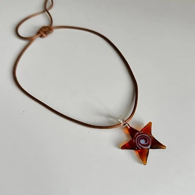Handcrafted Unique Boho Star Necklace with Amber Glass Pendant Adjustable Cord  - Image 1 of 4