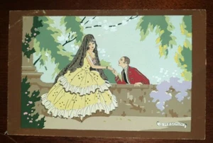 Cartolina illustratore Meschini art nouveau art deco pochoir dip a mano - Bild 1 von 2