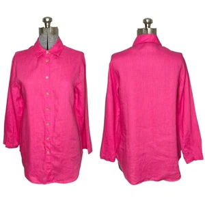 Soft Surroundings Bright Pink 100% Linen Button Front Tunic Size Small Coastal - Picture 1 of 14