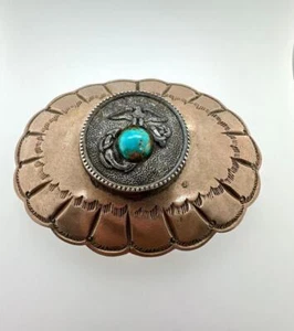Hebilla de cinturón vintage artesanal navajo turquesa águila pájaro diseño estampado firmado - Imagen 1 de 7